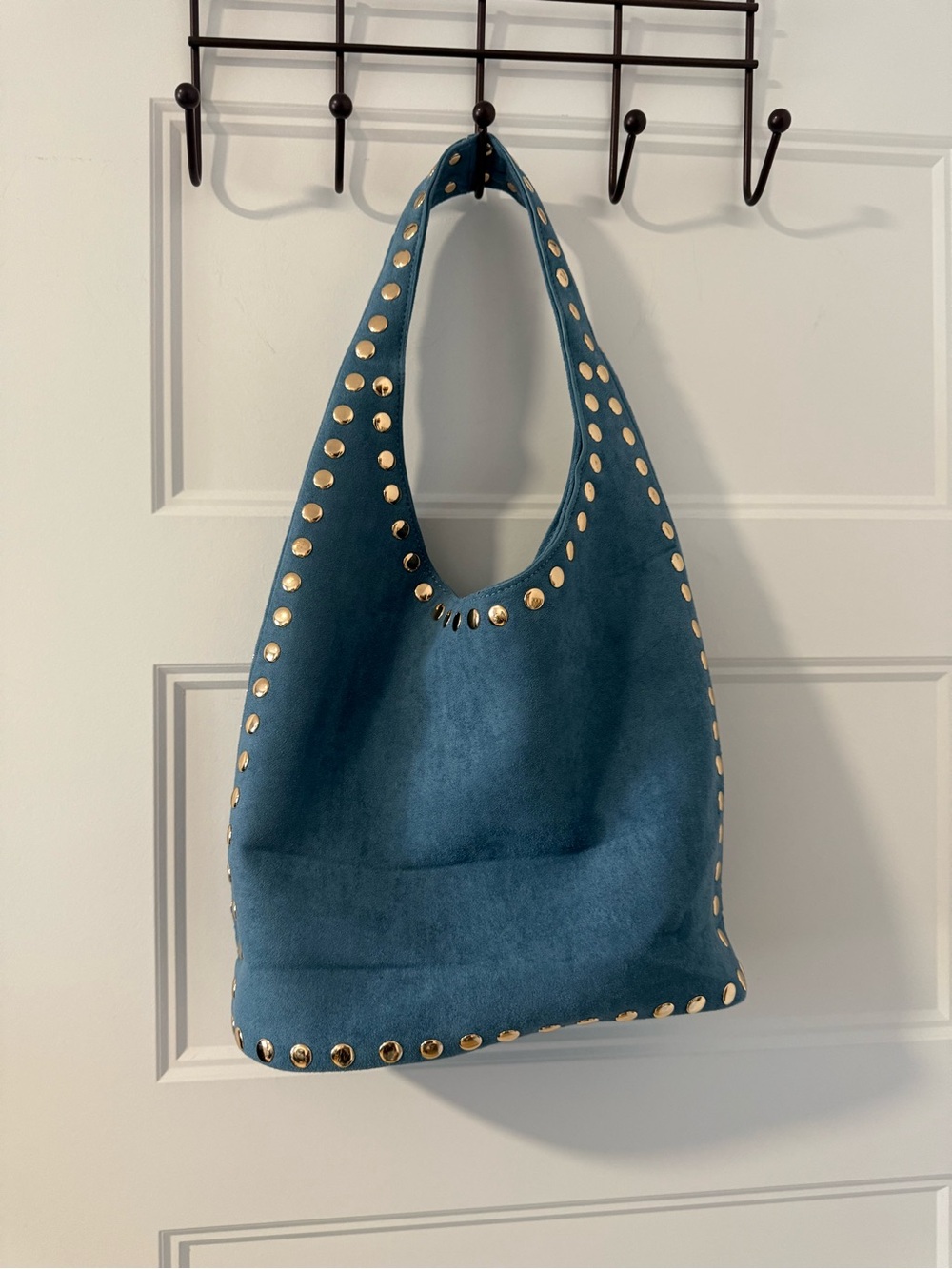 Studded Teal Suede Hobo Bag